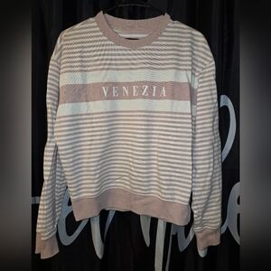 La Hearts Pink and White Striped Sweatshirt